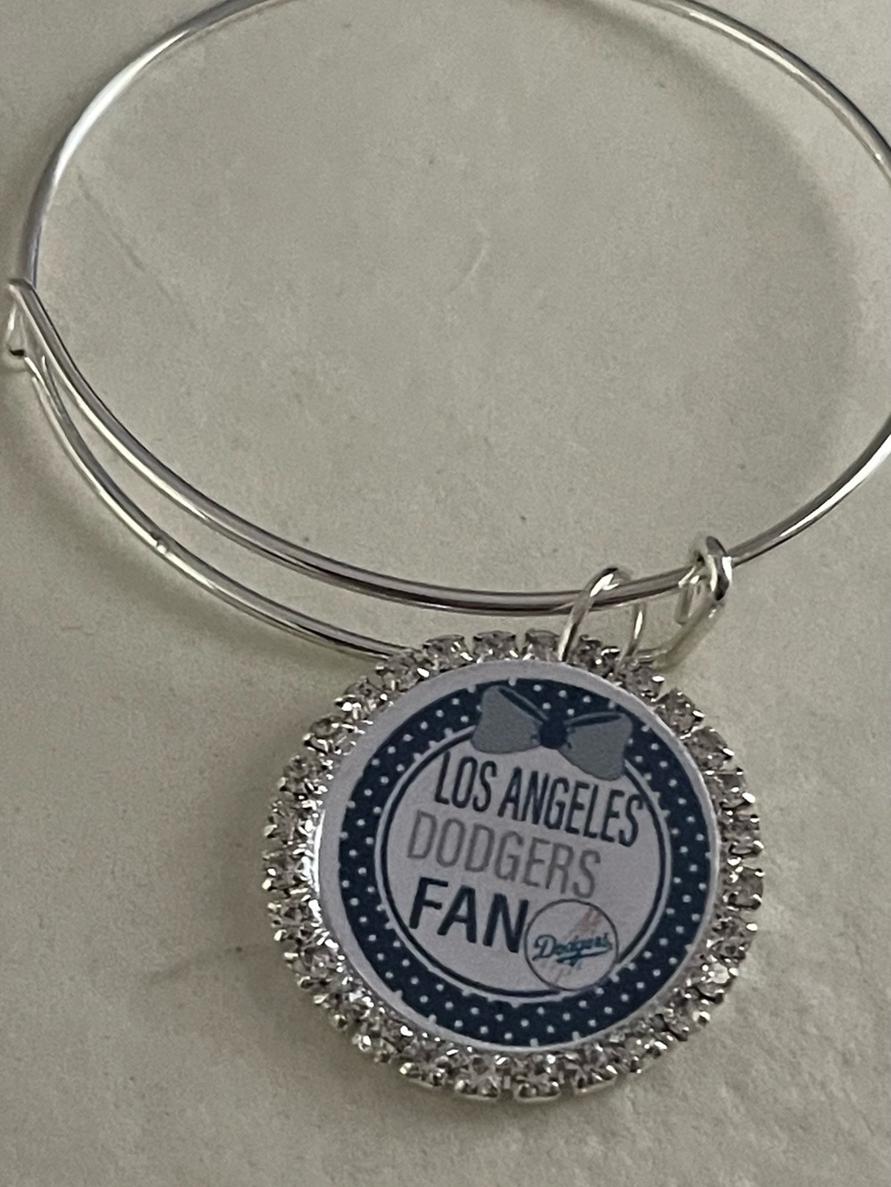 Los Angeles Dodgers Fan Silver Charm Bangle Bracelet - Blue and White